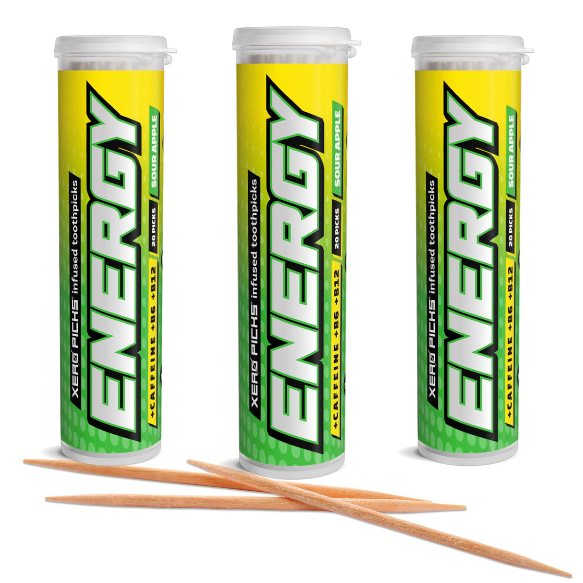 Xero Picks Energy Caffeine Flavored Toothpicks B12 for Focus & B6, 100 Picks (Pack of 5) (Variety Pack) Sugar-Free Alternative to Energy Mints & Gum - Kosher