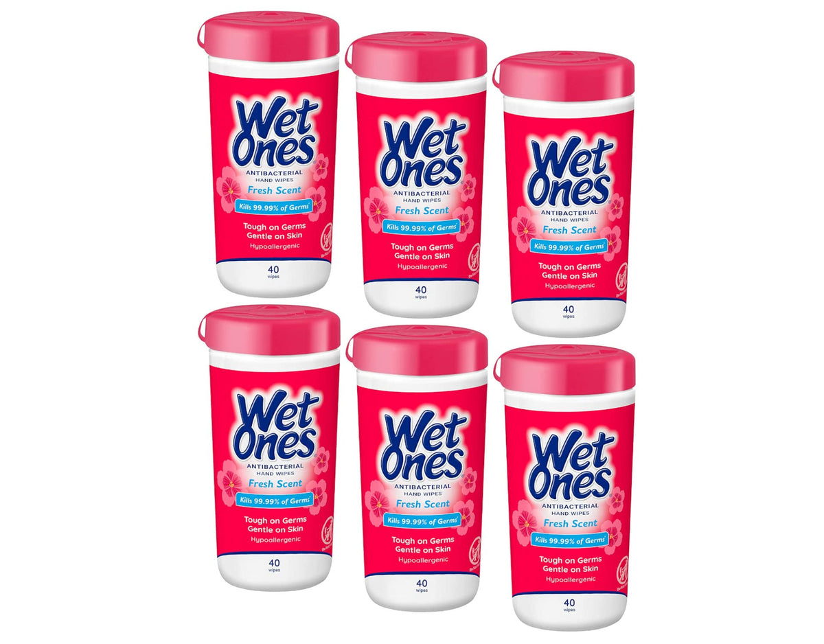 Wet Ones Antibacterial Hand Wipes, Tropical Splash, 40 ct Canister (6 Pack)