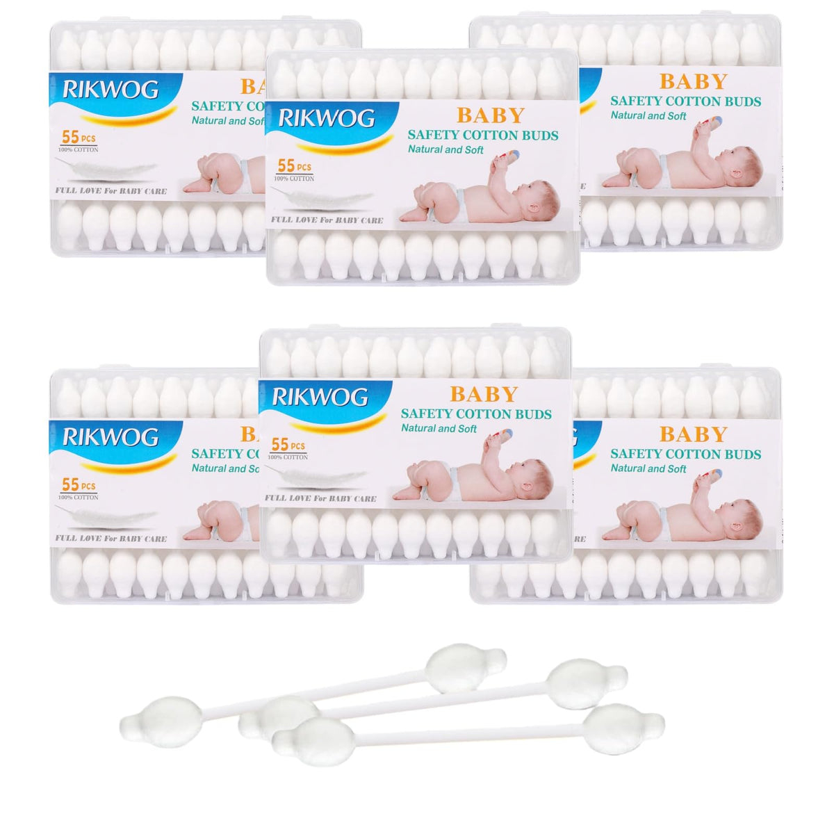 Baby Swabs by RIKWOG, 100% Large Safety Tip Cotton Swabs 660 Count (12 Pack), Organic Cotton with White Paper Sticks, Hypoallergenic Gentle Cleaning for Newborn, Baby, Infants, Kids & Toddlers