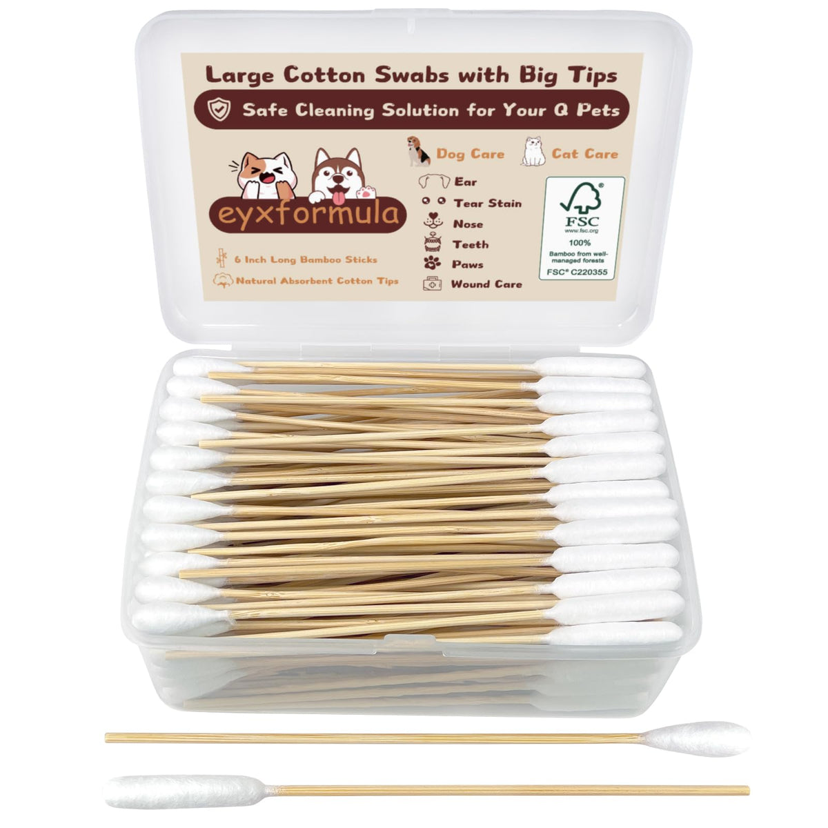 eyxformula Dog Ear Cleaning Swabs, 2 Size Cotton Tips, 100 Long & 100 Large