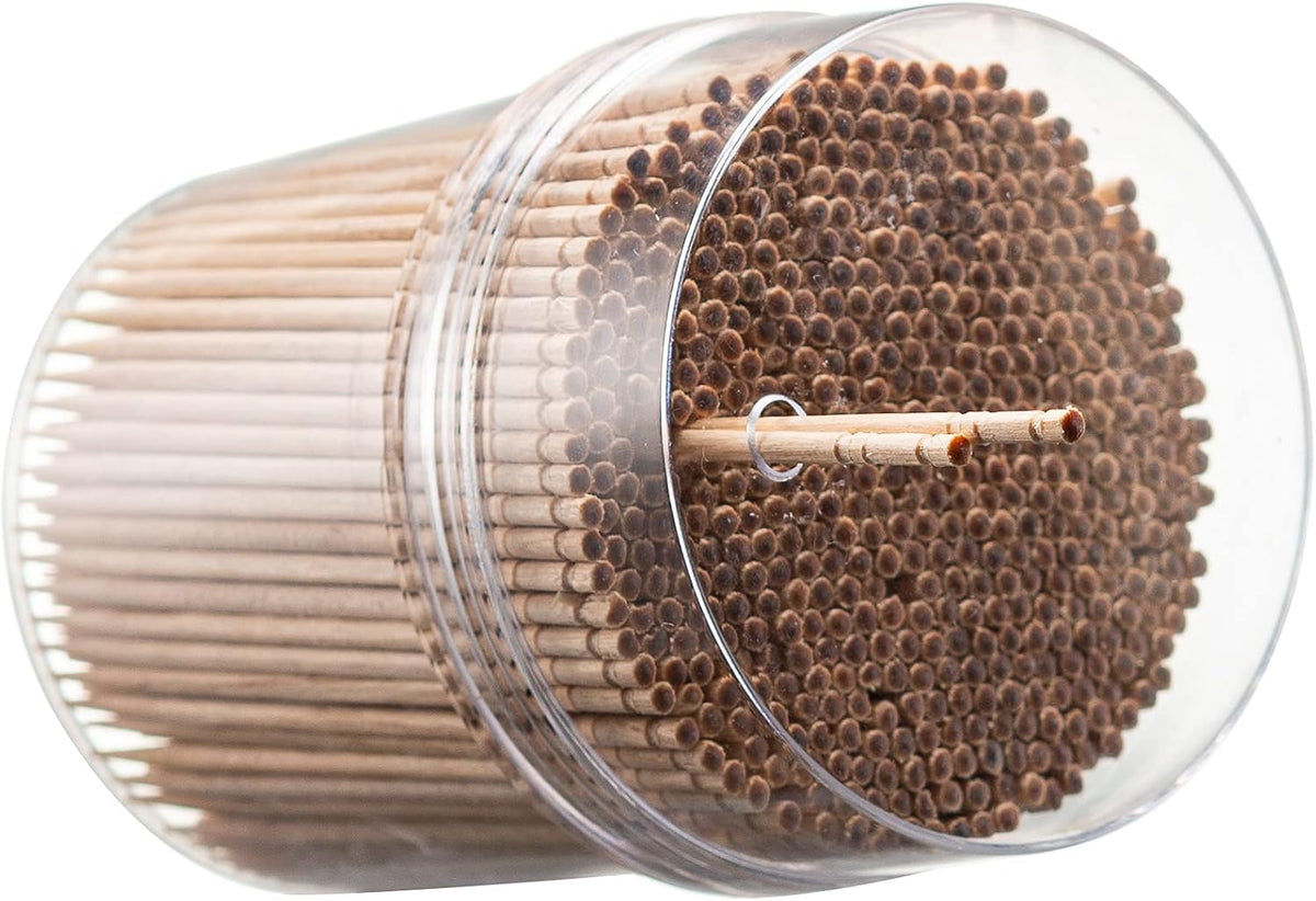 Prestee 2000ct Light Wood Toothpicks + Reusable Toothpick Holder Container, Sturdy Smooth Finish Bamboo Tooth Picks for Teeth, Party Cocktail Picks, Wooden Toothpicks for Appetizers