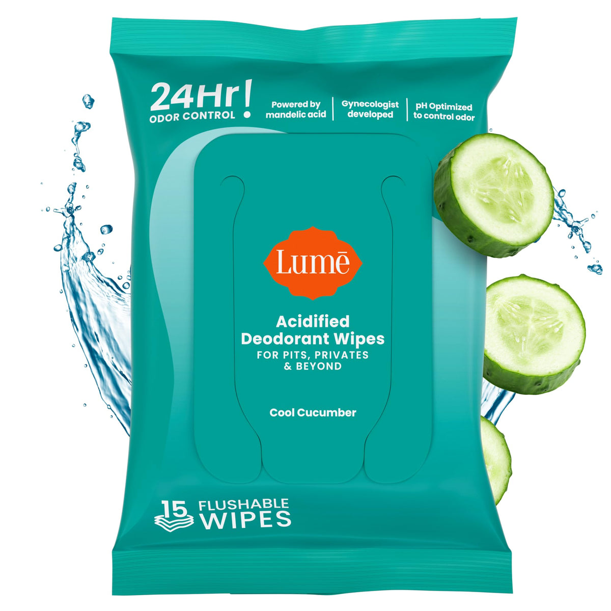 Lume Acidified Deodorant Wipes - 15 ct, 3 pk (Cool Cucumber)