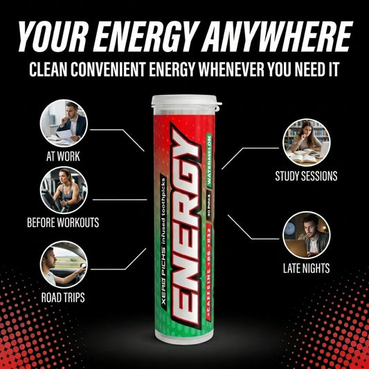 Xero Picks Energy Caffeine Flavored Toothpicks B12 for Focus & B6, 100 Picks (Pack of 5) (Variety Pack) Sugar-Free Alternative to Energy Mints & Gum - Kosher