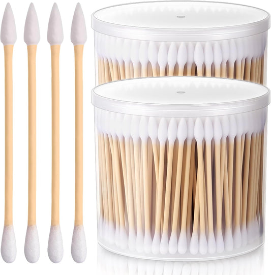 1200pcs XL Cotton Swabs Mops with Storage Case Extra Absorbent Double-Ended Cotton Buds with Pointed and Round Head Wooden Swabs for Cleaning and Maintenance