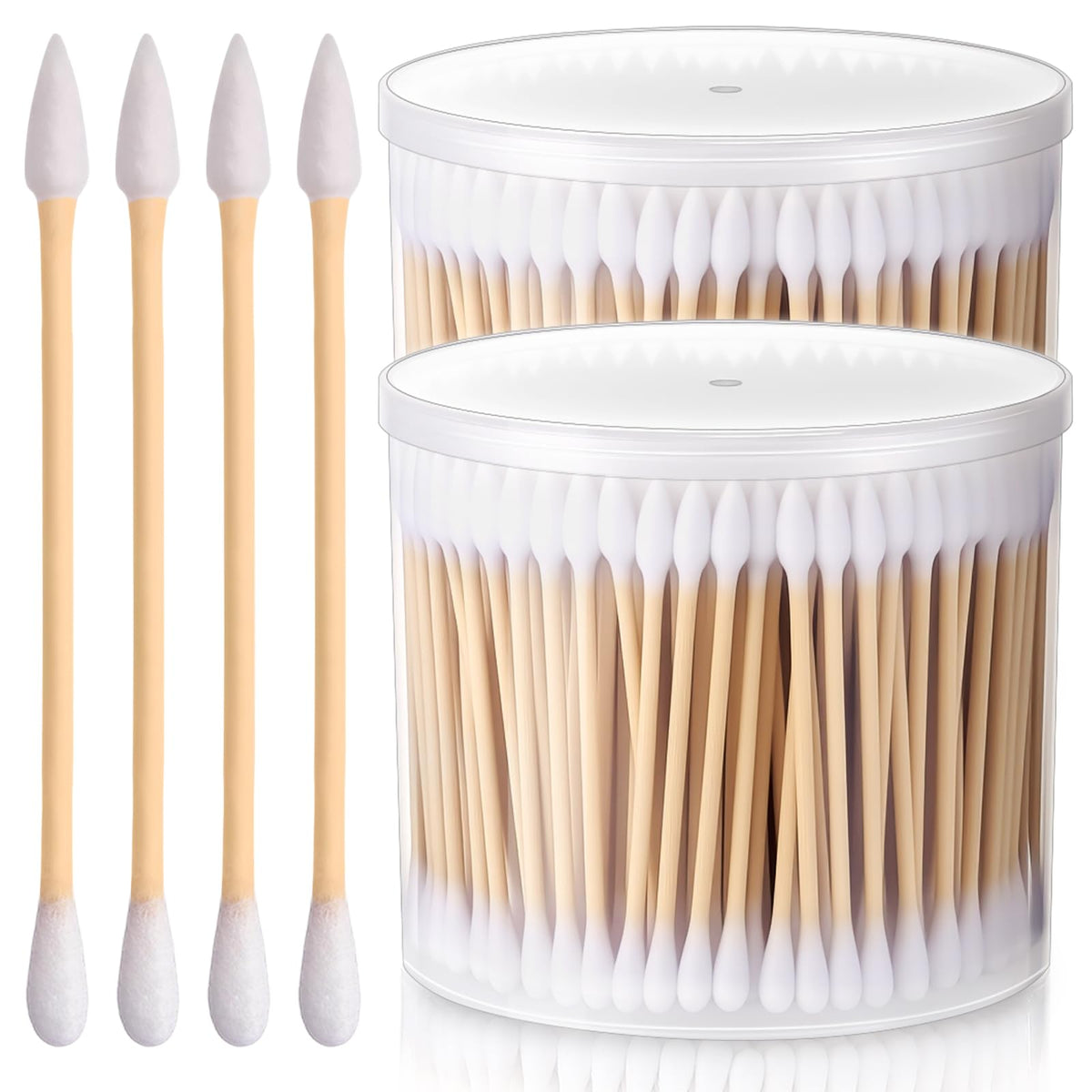 1200pcs XL Cotton Swabs Mops with Storage Case Extra Absorbent Double-Ended Cotton Buds with Pointed and Round Head Wooden Swabs for Cleaning and Maintenance