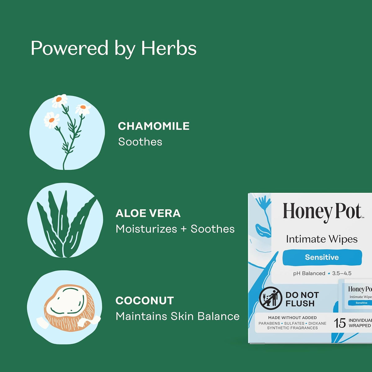The Honey Pot Company - Feminine Wipes - Sensitive - Individually Wrapped