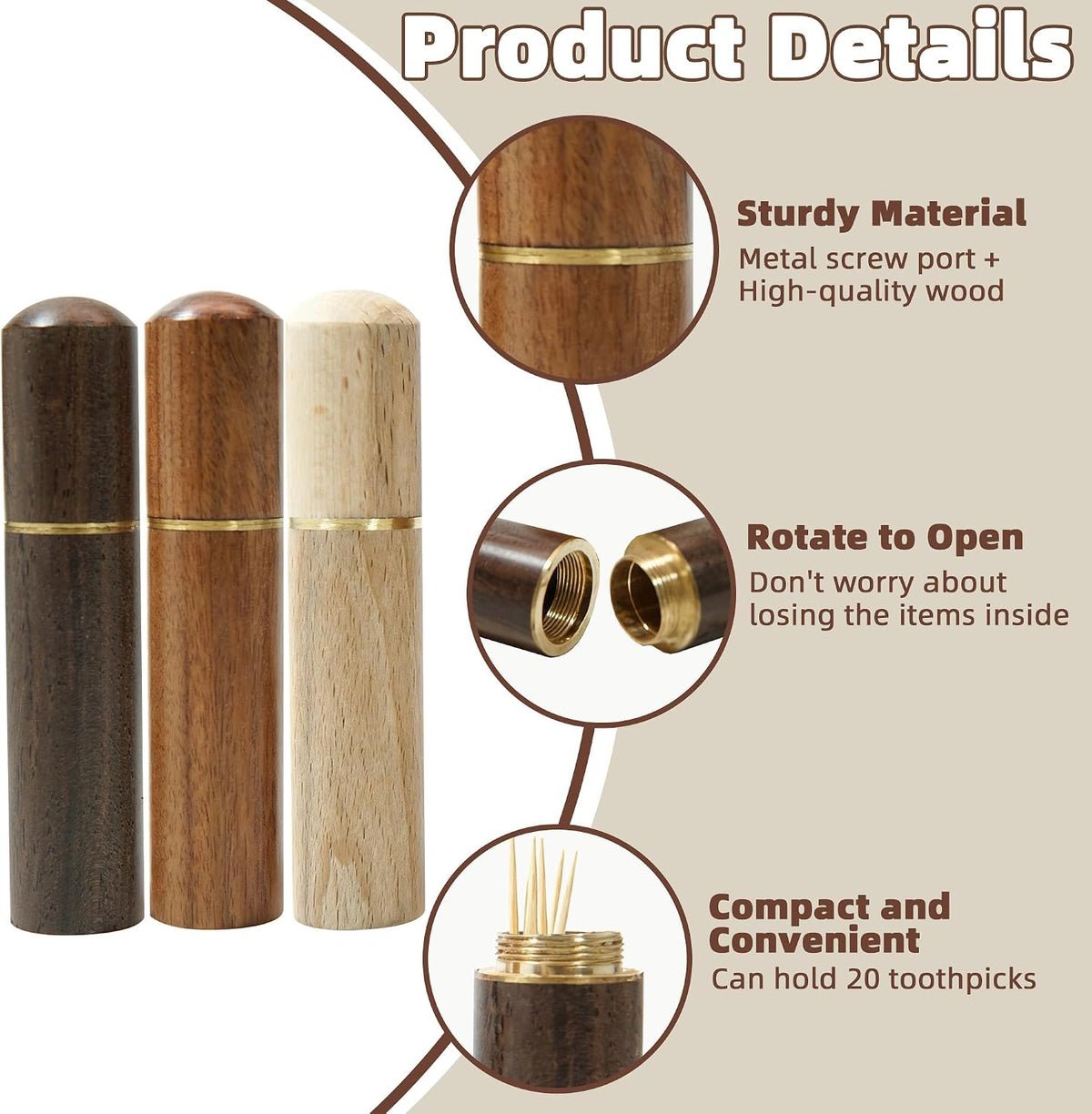 18 Pcs Wooden Toothpick Holder Portable Storage Case