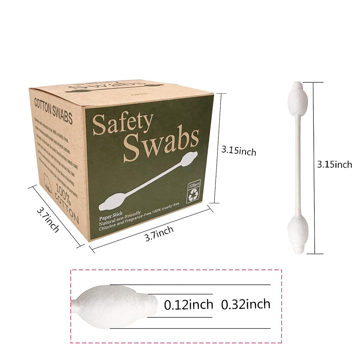 4 Packs Safety Cotton Swabs with Large Tips, Baby Cotton Buds 432pcs