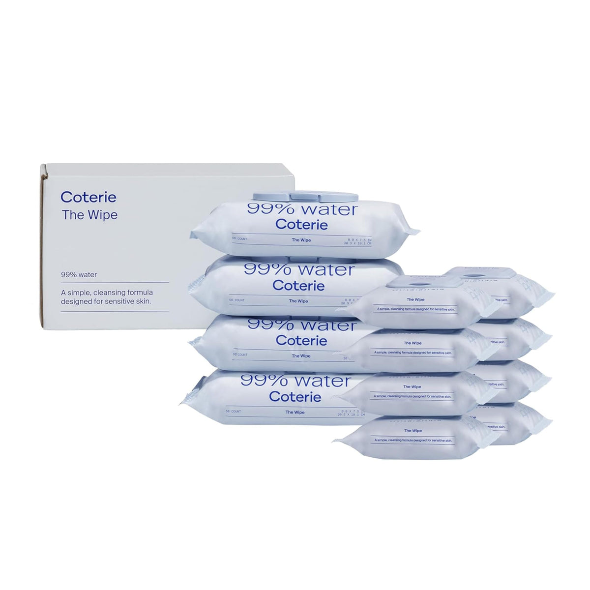 Coterie Baby Wipes for Sensitive Skin, Plant-Based and Plastic-Free Fibers, 99% Water, Hypoallergenic, pH Balanced, Unscented, Clean and Gentle Baby Essentials, 16 Pack, 896 Count