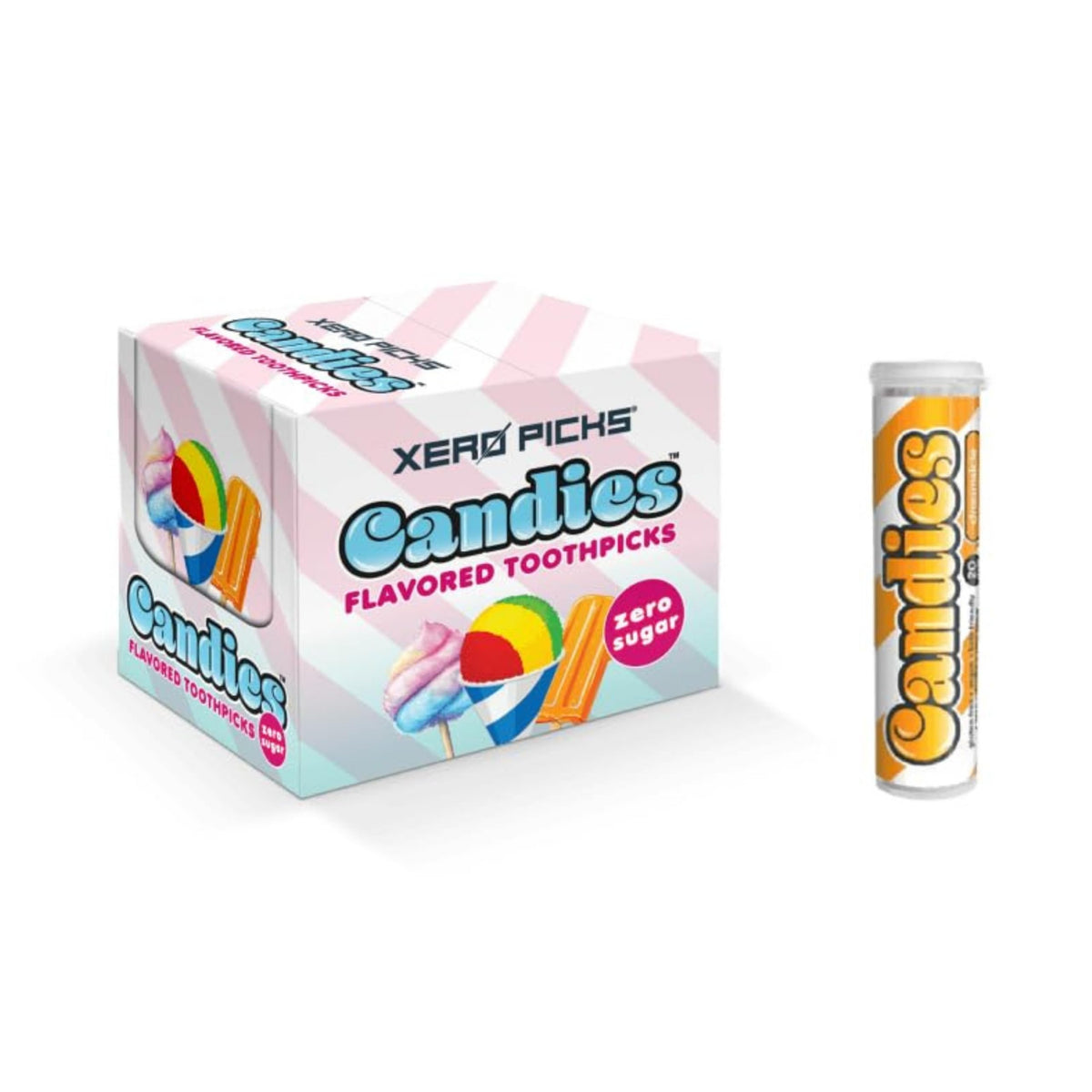 Xero Picks Candies - Infused Flavored Toothpicks (Candies Variety, 5 Pack - 100 Picks) Bubblegum, Pina Colada, Orange Creamsicle, Cotton Candy, Snow Cone and Candy Cane
