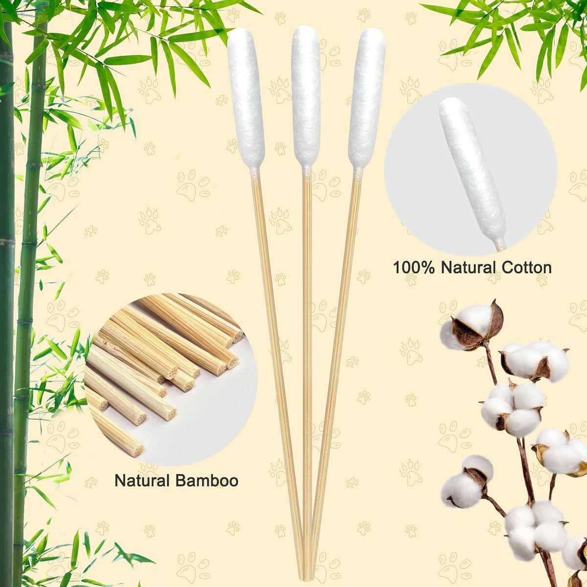 200 Extra Large Dog Ear Swabs, 6-Inch Bamboo Handle for Grooming Care