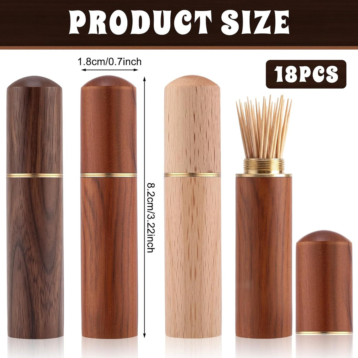 18 Pack Toothpick Holder Portable Wood, Mini Pocket Wooden Toothpick Holders, Portable Travel Tooth Pick Cases for Storage Toothpicks Needle Pill Bead Ear Pick Cotton Swab Women Men