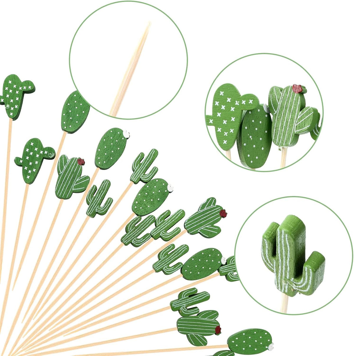 200Pcs Cactus Cocktail Picks for Appetizer Tropical Cacti Cocktail Picks 4.7 Inch Fancy Toothpicks for Food Drinks Fruits Hawaiian Party Food Garnish Skewer Sticks Cactus Party Decoration