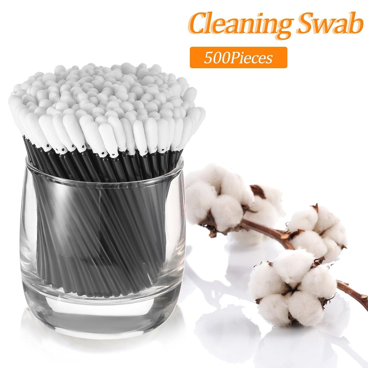Zhengmy 500 Pcs Foam Swabs for Printer Head Camera Lens 3.66 Inch,Black