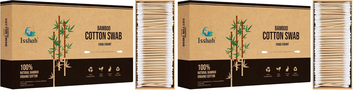 Isshah Natural Bamboo Cotton Swabs - Double Tips - 2000 Count