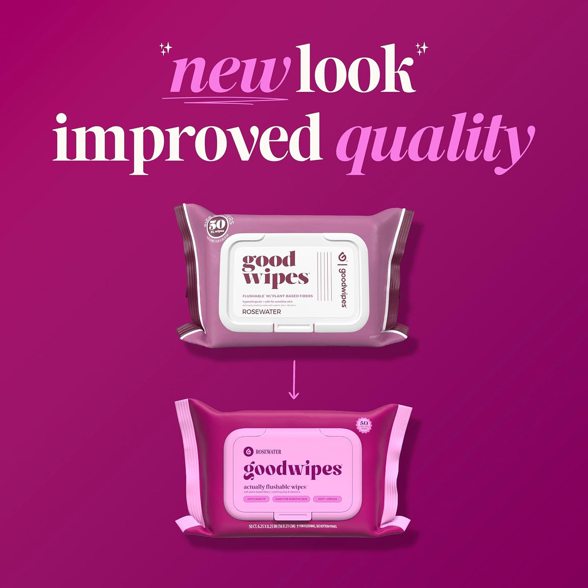 goodwipes Flushable Wipes - Rosewater, 318 Wipes (6 Pack + 1 Travel Size)