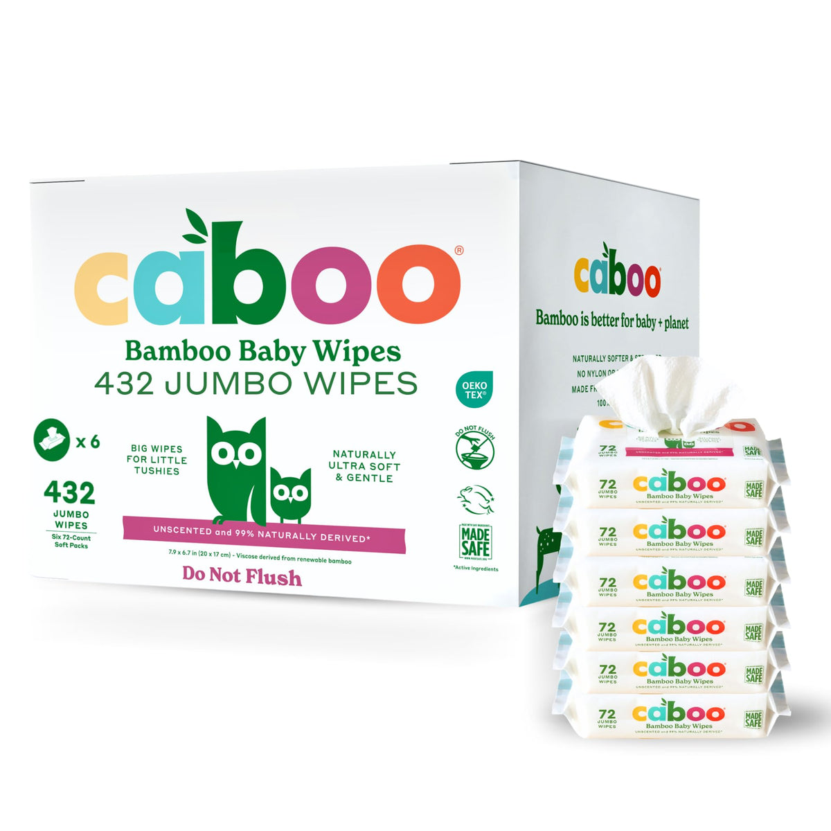 Caboo Tree Free Baby Wipes, Unscented, 72 Wipes Per Pack, 216 Total