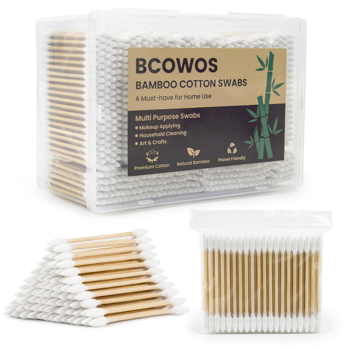 Pointed Cotton Swabs, Double Precision Tips Sturdy Bamboo Sticks, 1200Count