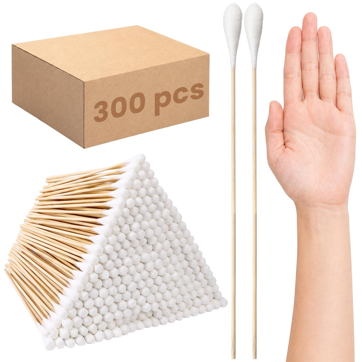 Zhehao 300 Pcs 8 Inch Large Cotton Swabs Extra Long Bamboo Handle