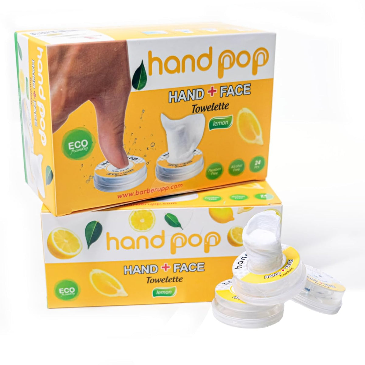 Hand Pop Lemon Scented Wipes - 24 Pack of Travel Size Wet Towelettes, Alcohol-Free, Wipes for Skin Hydration, Convenient, Eco-Friendly, Refreshing, Fits in Gym Bag, Purse, Pocket, or Luggage