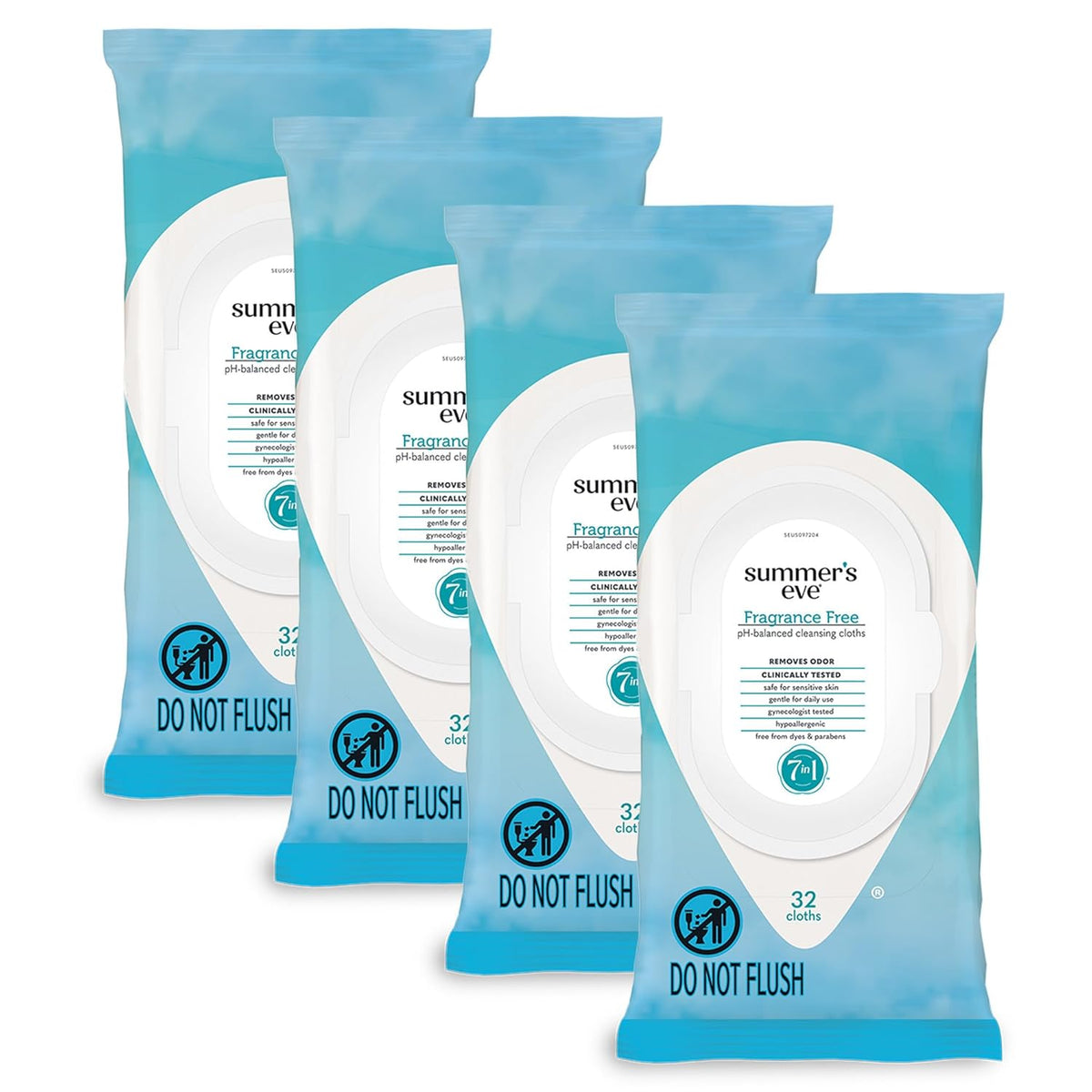 Summer's Eve Gentle Feminine Wipes, Fragrance Free, 32 Count, 4 Pk