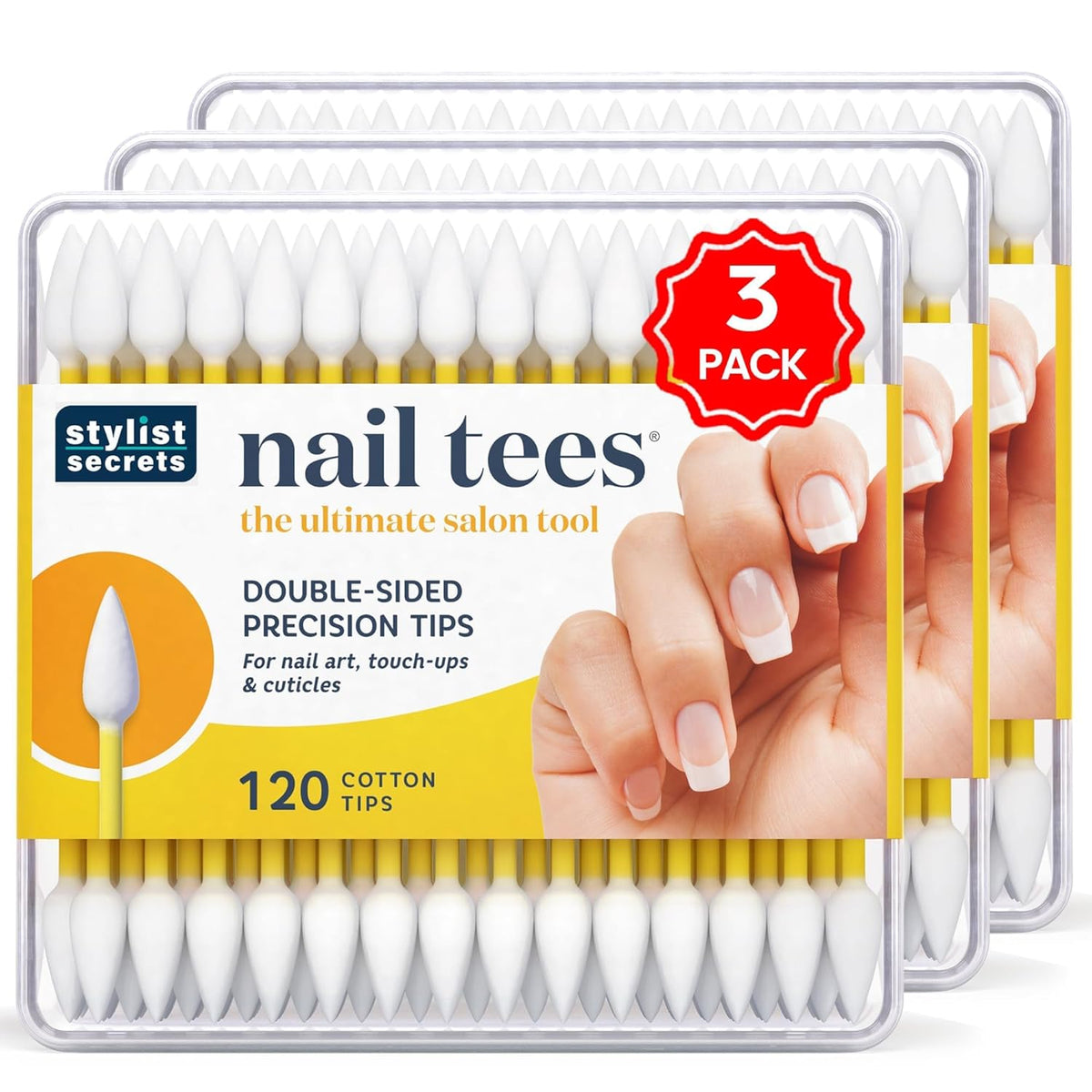 Fran Wilson NAIL TEES COTTON TIPS - The Ultimate Nail Tool, Multi-Purpose Double-sided Swabs with Pointed Ends for Precise Touch-ups and the Perfect At-Home Manicure & Pedicure (120 Count (Pack of 3))