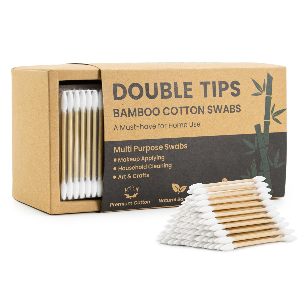 Pointed Cotton Swabs, Double Precision Tips Sturdy Bamboo Sticks, 1200Count