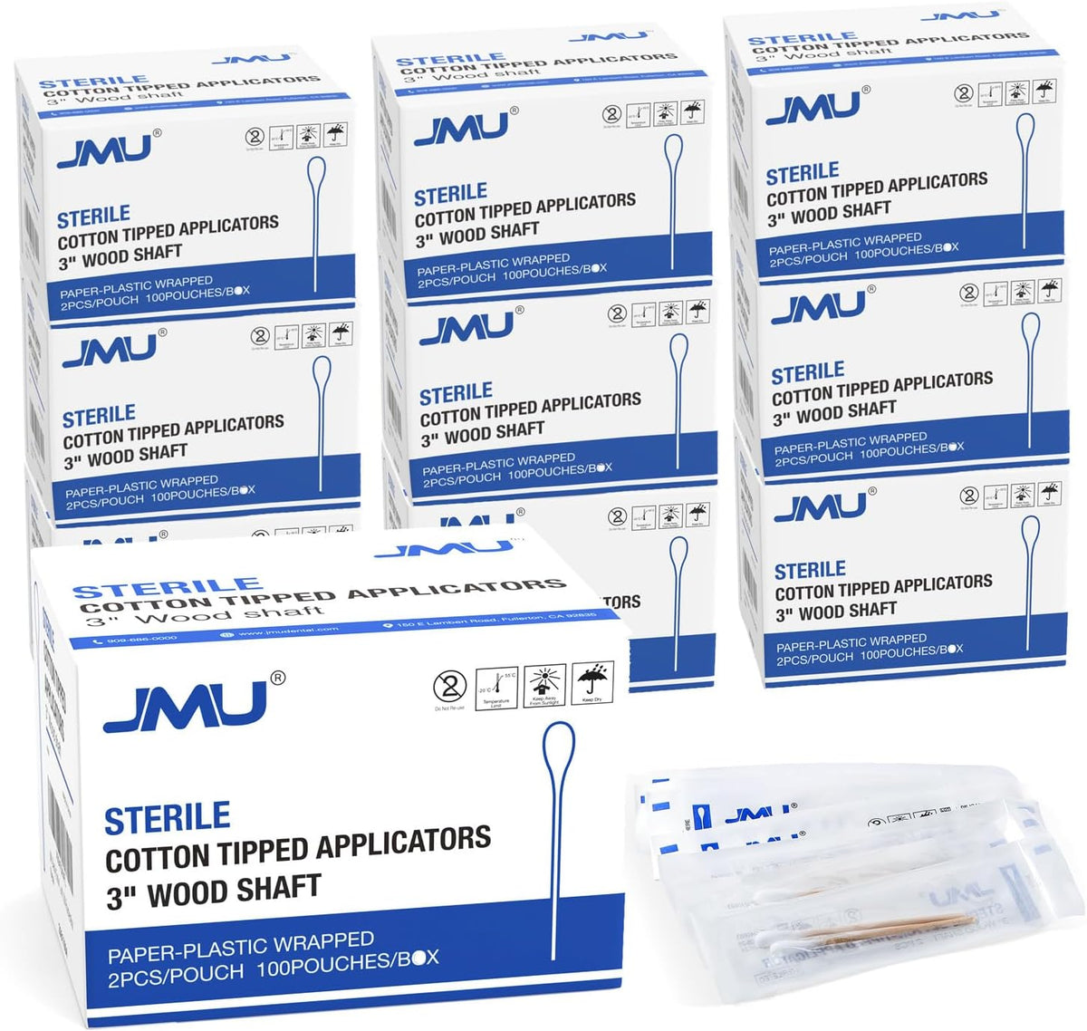 JMU Sterile Cotton Tipped Applicators, 2000 Medical Cotton Swabs Wood Shaft