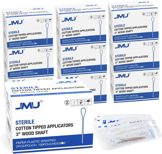 JMU Sterile Cotton Tipped Applicators, 2000 Medical Cotton Swabs Wood Shaft