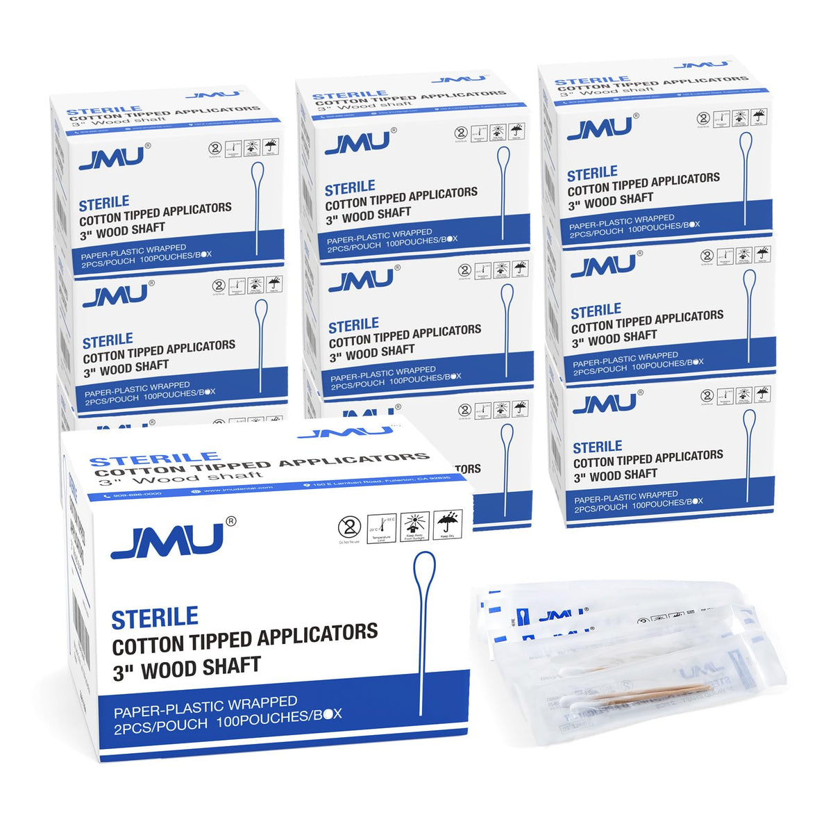 JMU Sterile Cotton Tipped Applicators, 2000 Medical Cotton Swabs Wood Shaft