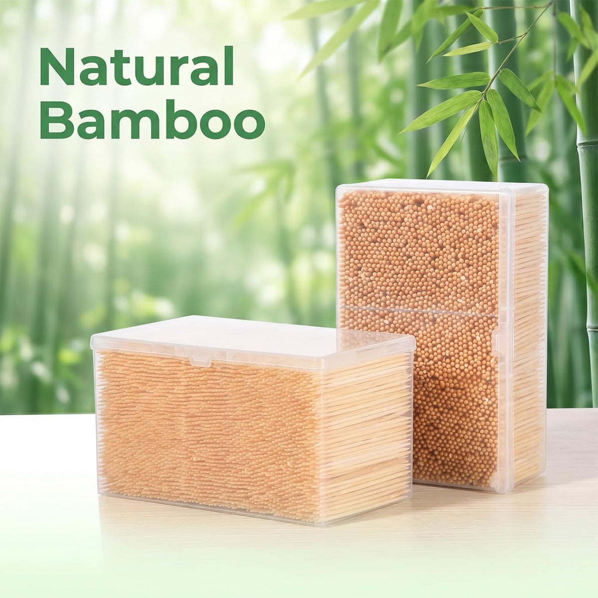 35000 Pcs Wooden Toothpicks Double Sided Round Bamboo with Storage Box
