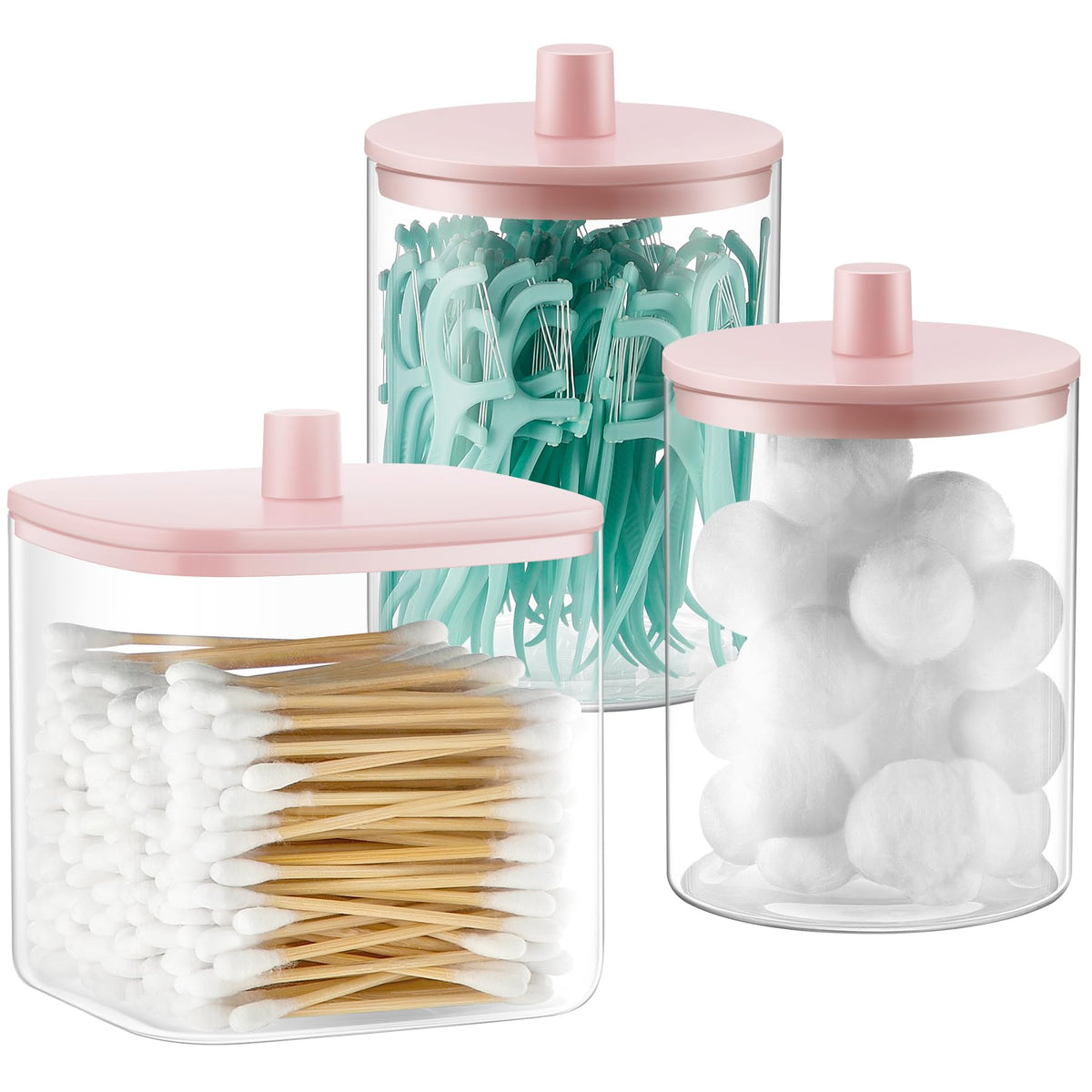 Glass Qtip Holder Dispenser - 3 Pack, Bathroom Decor and Organizer, Black
