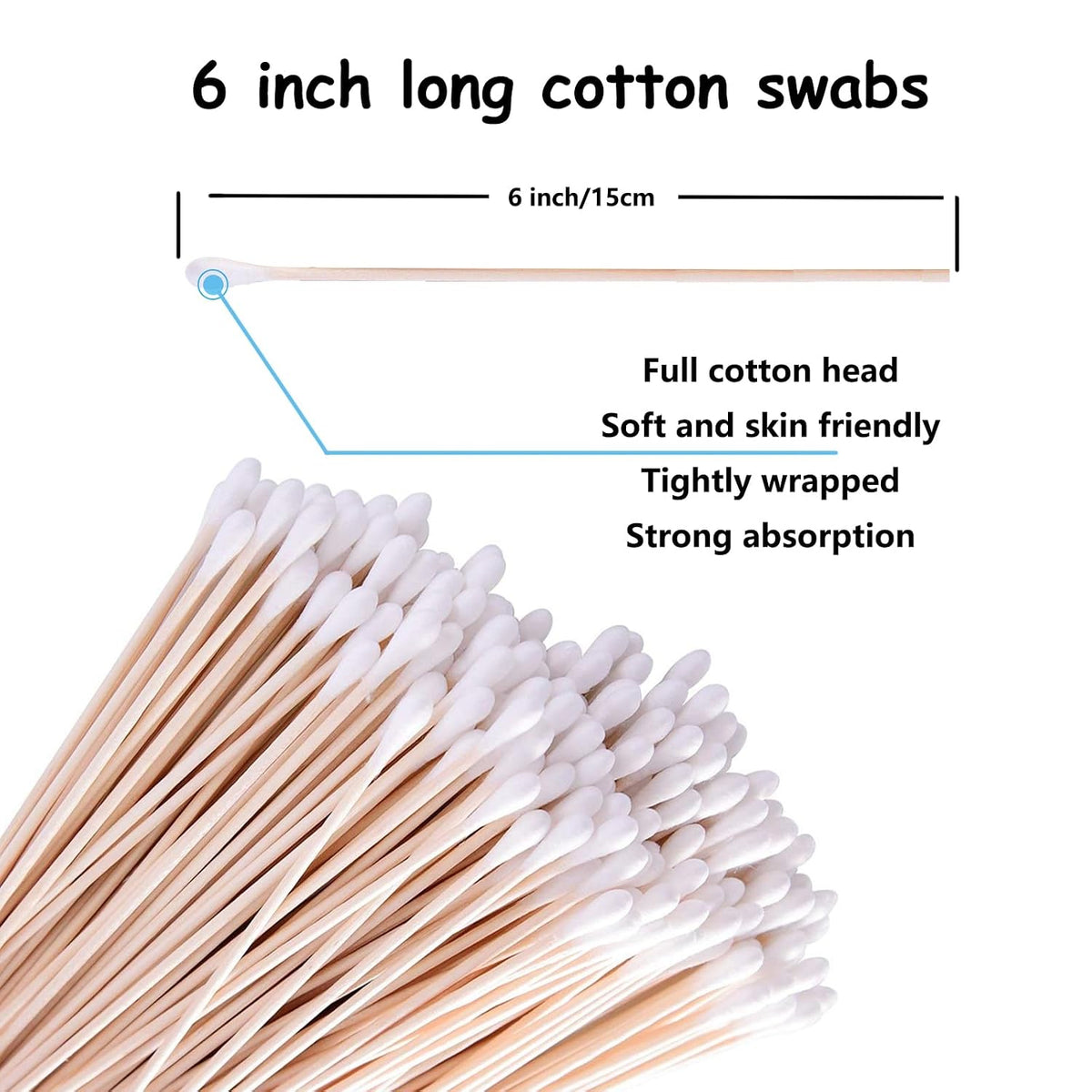 6" Long Cotton Swabs 1400pcs for Makeup, Gun Cleaning or Pets Care