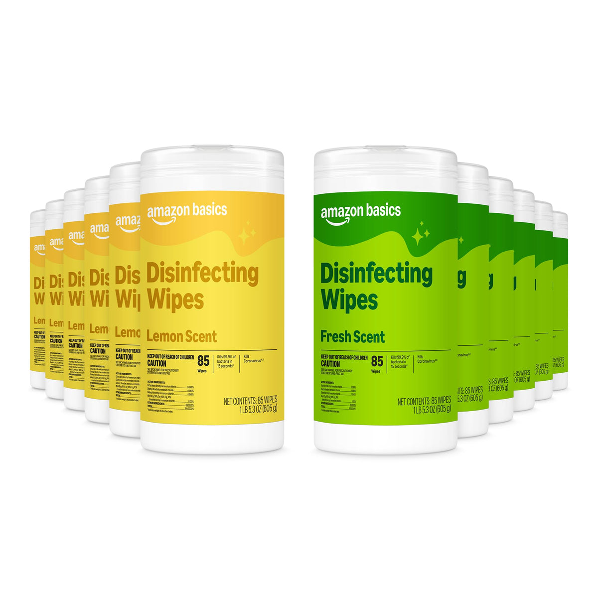 Amazon Basics Disinfecting Wipes, Lemon & Fresh Scent, Sanitizes, Cleans, Disinfects, Deodorizes, 340 Count (4 Packs of 85), Packaging May Vary