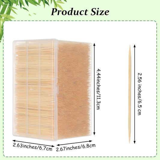 Kifmurase 21000 Pcs Bamboo Wooden toothpicks, Wood Round Double Sided Toothpicks with Clear Plastic Storage Box for Appetizers Food Barbecure Fruit Cocktail Teeth Cleaning Party