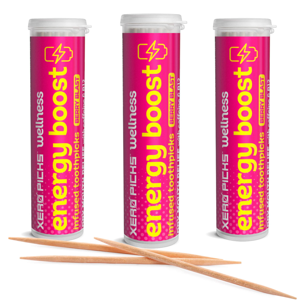 Xero Picks Wellness Flavored Toothpicks - Brain Boost, Immunity, Rest & Relax, Joint Health, and Energy Boost - 100 Picks (Variety, 5 Pack) Kosher - Sugar Free