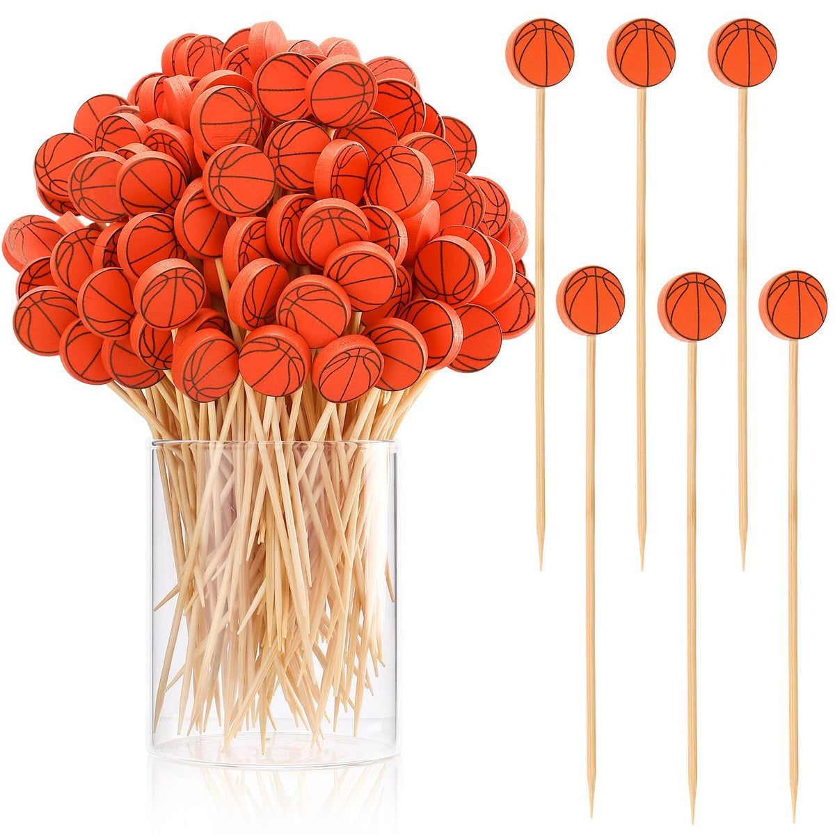 50 Pcs Football Toothpicks, 4.72 Inch Football Cocktail Picks for Appetizers, Long Bamboo Toothpicks, Decorative Toothpicks Skewers for Holiday Birthday Party Decorations (Football 3D)