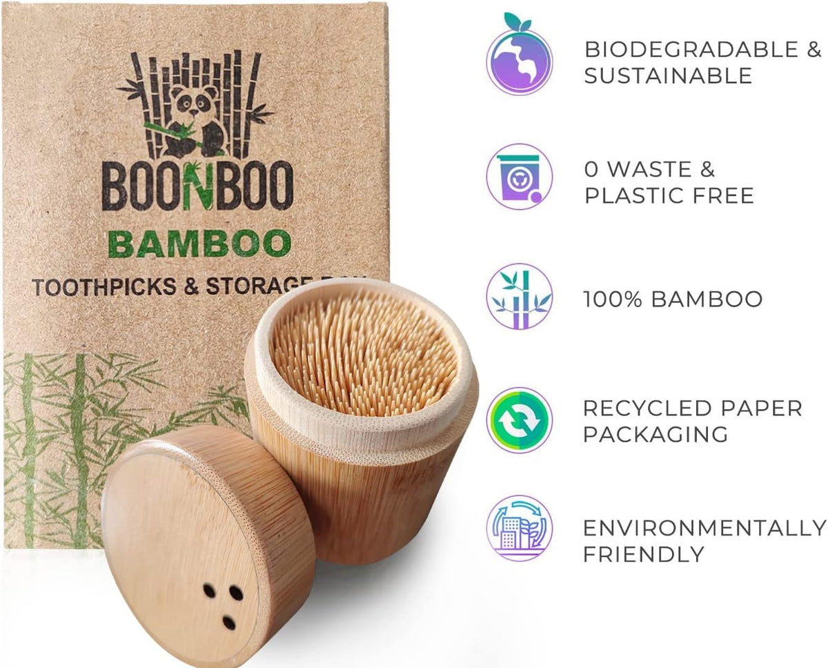 BOONBOO Bamboo Toothpicks and Holder, Double-Sided, 450 Counts