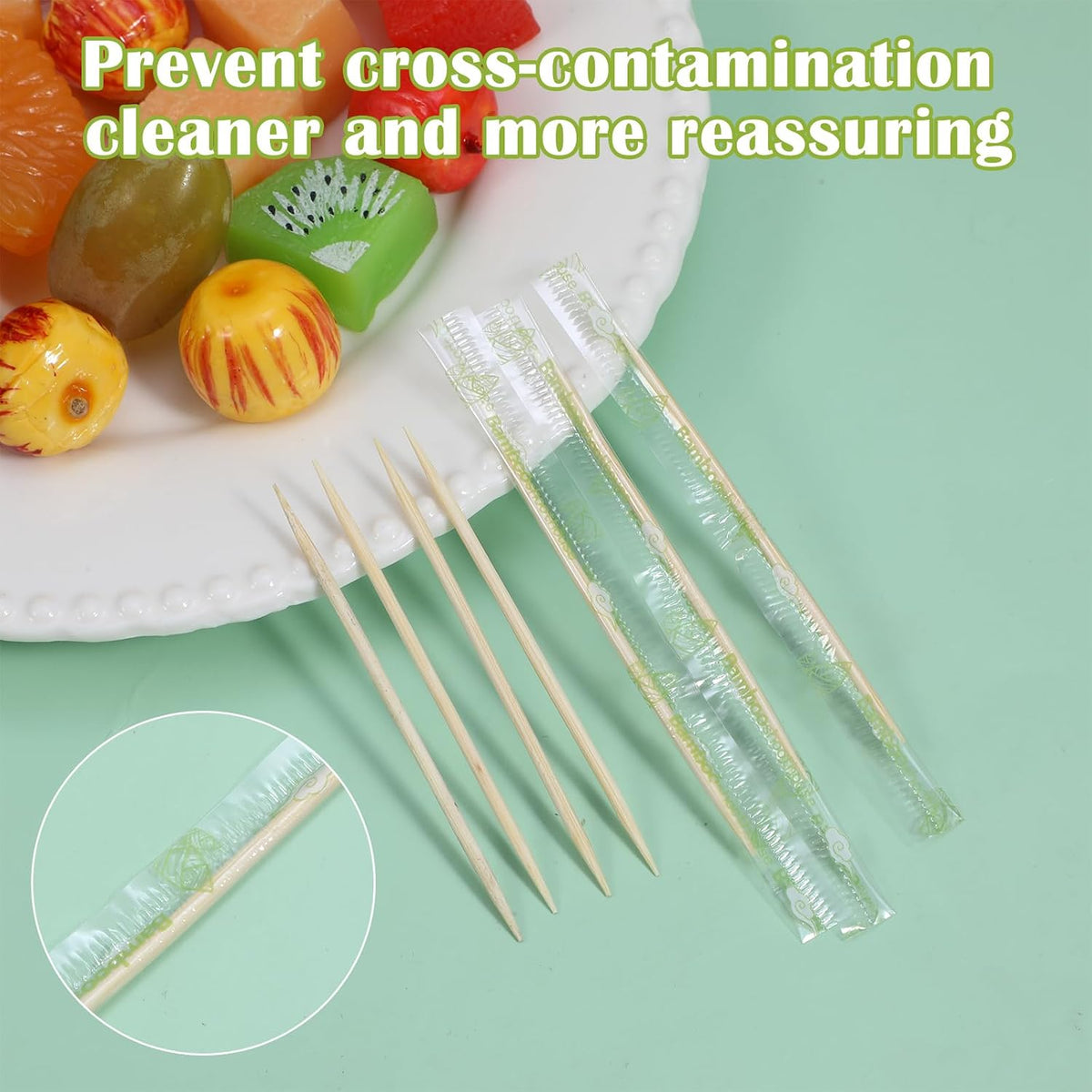 Kifmurase 8000 Pcs Bamboo Wooden toothpicks with Individually Wrapped Package 2.5 Inch Double Point Disposable Cocktail Picks for Appetizer Commercial Restaurant Food Fruit BBQ Teeth Cleaning