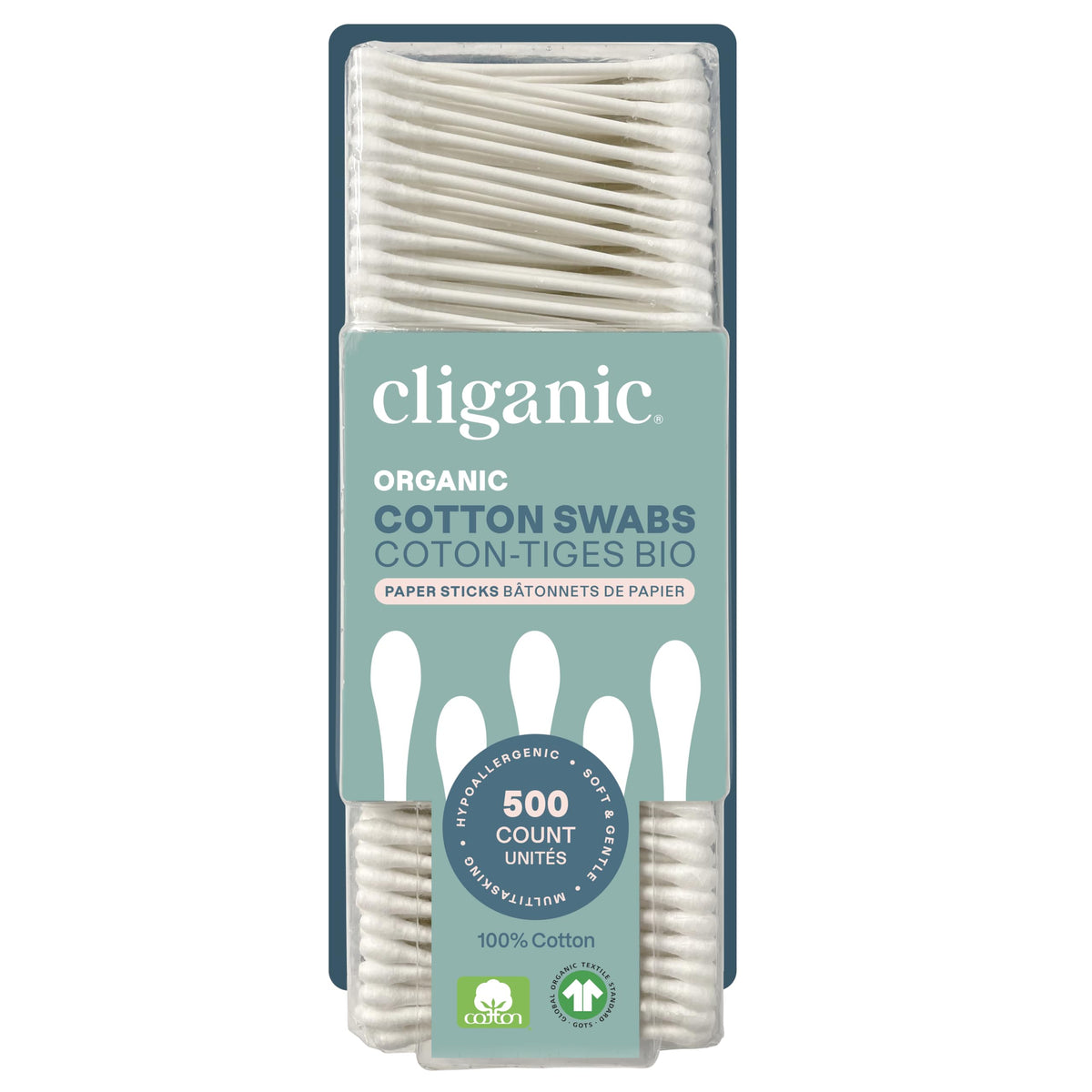 Cliganic Organic Cotton Swabs, 1500 Count - 100% Pure Natural Cotton, Chlorine-Free Hypoallergenic, Soft, Gentle & Absorbent Buds