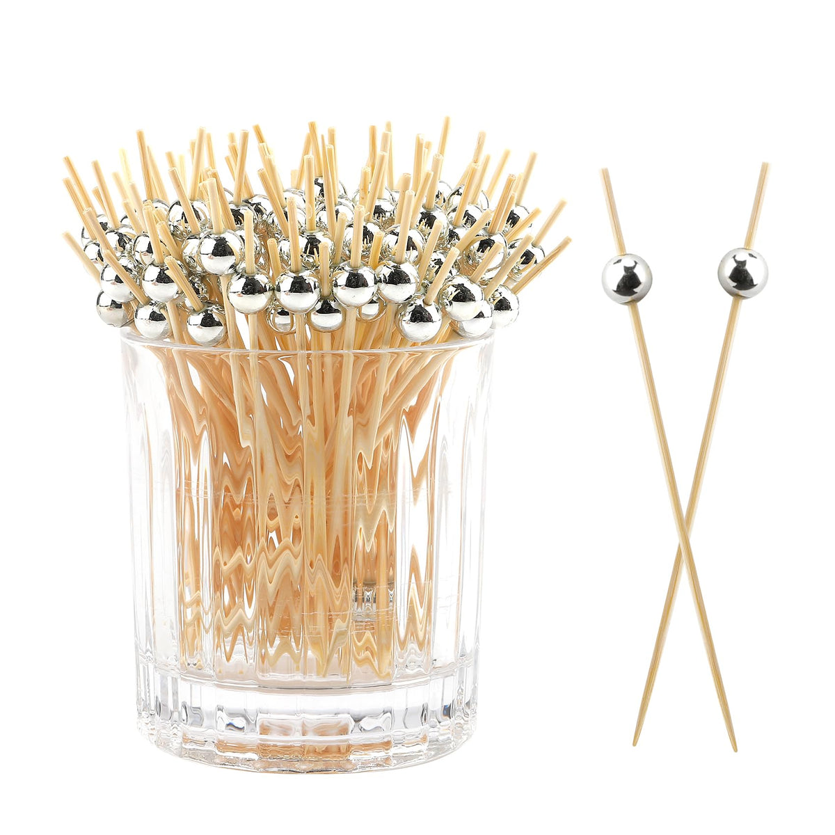 400pcs 4.7inch Cocktail Toothpicks For Drinks Appetizer Toothpicks Decorative Toothpicks Cocktail Sticks For Garnish Toothpicks Wooden White Pearl Party Toothpicks For Homecoming, Bachelor Party