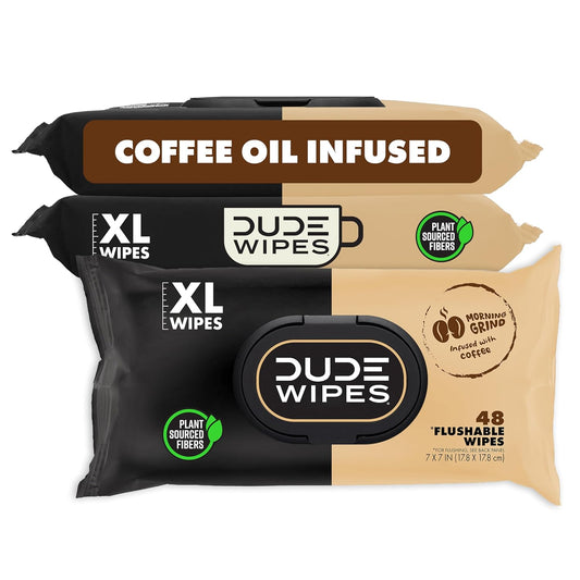DUDE Wipes Morning Grind Adult Flushable Wipes, Coffee Scented, 144 Count