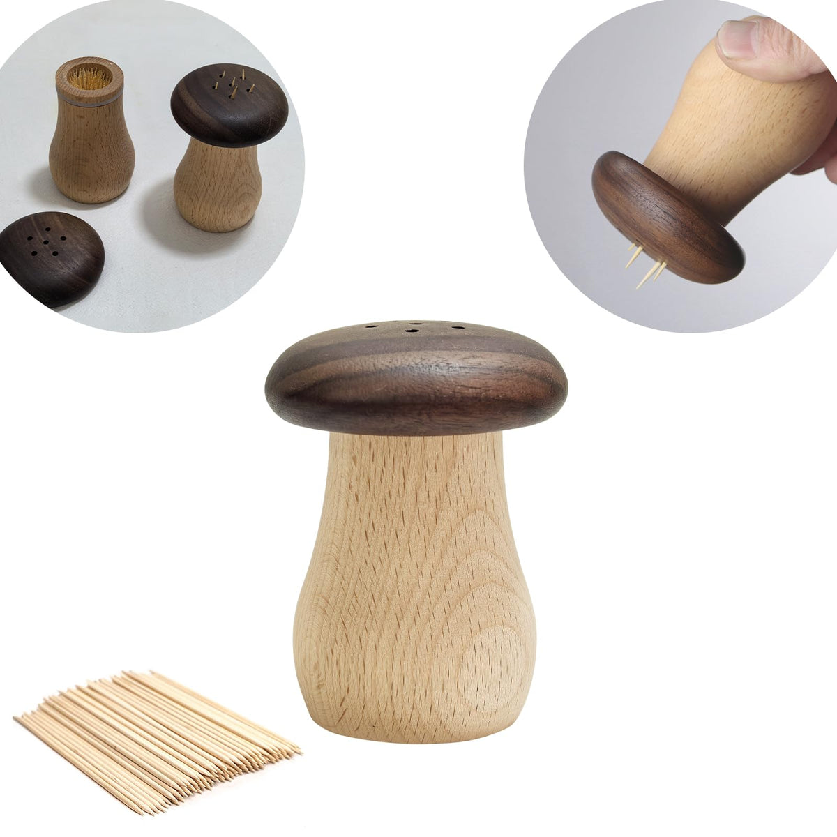 EAEDMY Cute Mushroom Toothpicks Holder with 390 Pcs Toothpicks, Cactus Toothpick Holder Dispenser for Home Kitchen Table Decor Accessories, Warm and Unique Gifts (1.Mushroom X 2)