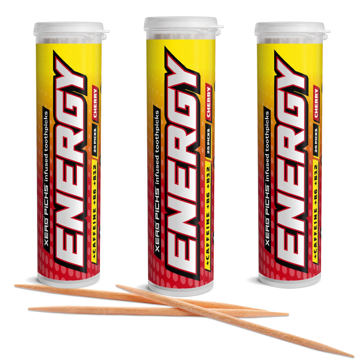 Xero Picks Energy Caffeine Flavored Toothpicks B12 for Focus & B6, 100 Picks (Pack of 5) (Variety Pack) Sugar-Free Alternative to Energy Mints & Gum - Kosher
