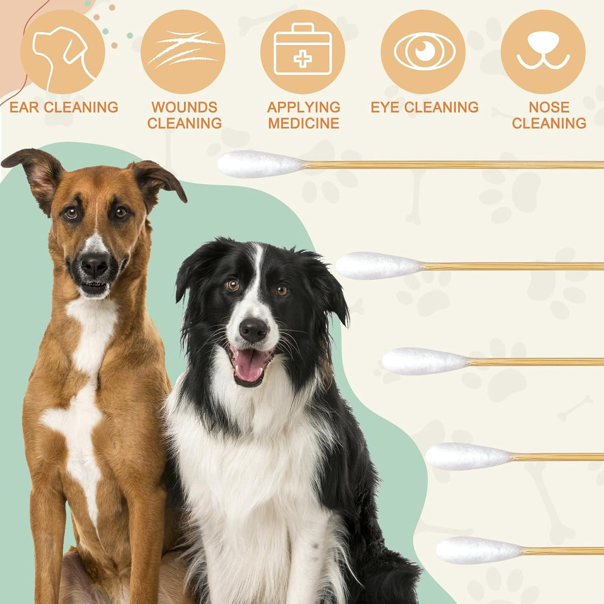 200-Pack of Long, Large Dog Ear Swabs with Bamboo Sticks