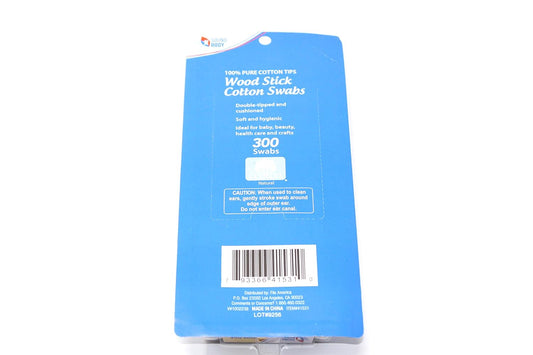 Wood Stick 100% Cotton Swabs by Sound Body - Double Tipped and Cushioned - 3 pack - Total 900 Count