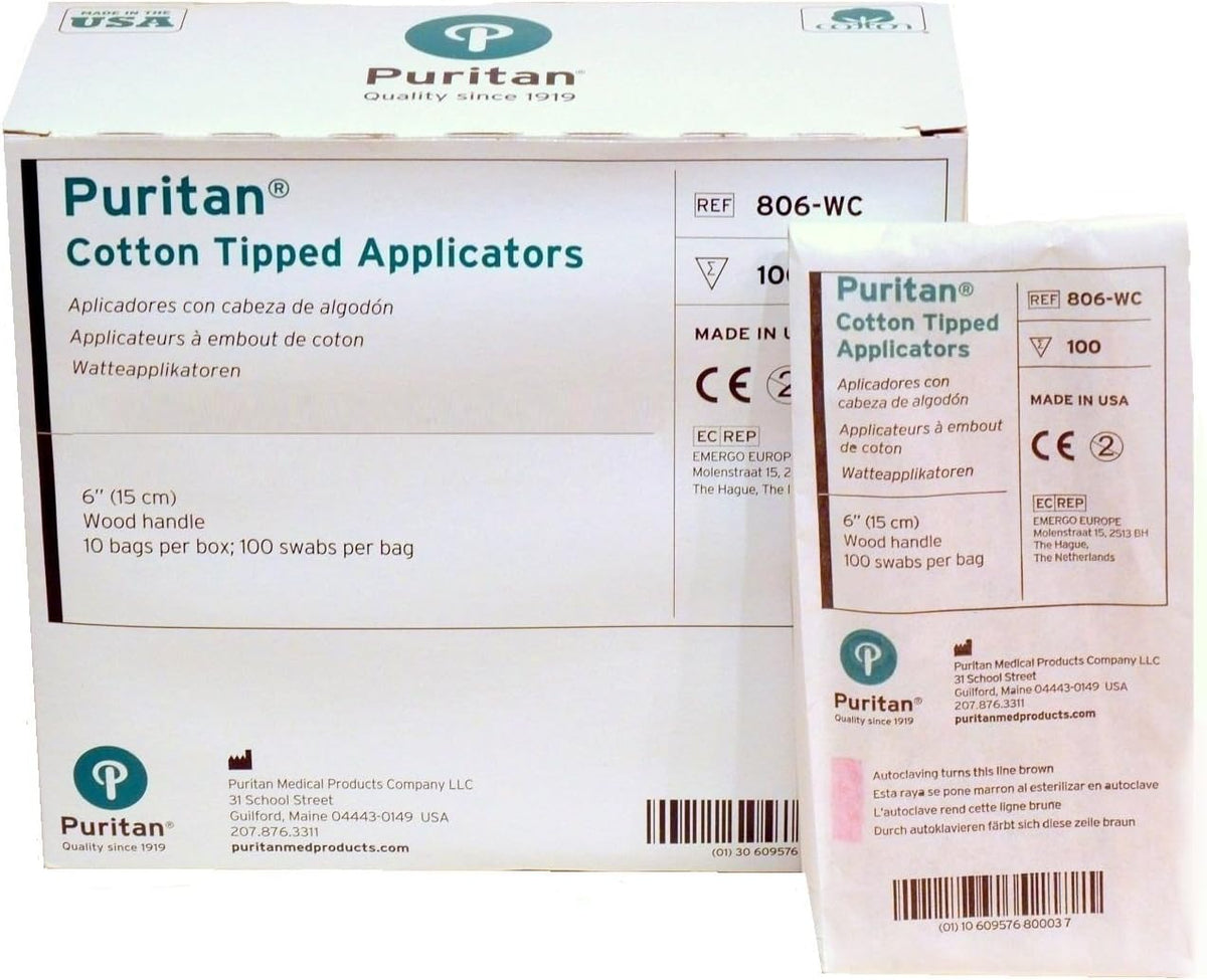Puritan 806-WC Cotton Tipped Non-Sterile Applicators/Swabs with Wood Shaft, 1/10" Diameter, 6" Overall Length (1000 Per Box)