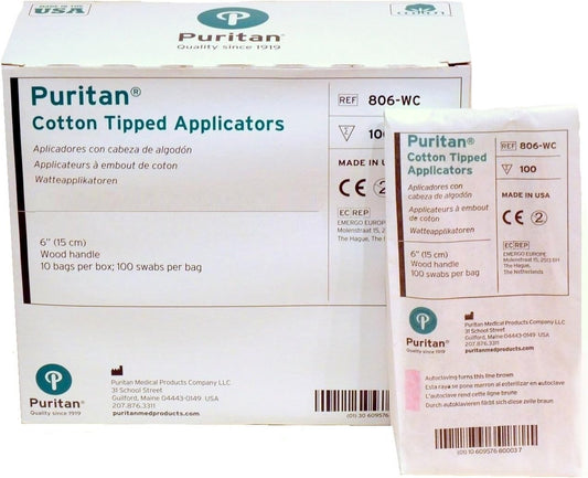 Puritan 806-WC Cotton Tipped Non-Sterile Applicators/Swabs with Wood Shaft, 1/10" Diameter, 6" Overall Length (1000 Per Box)
