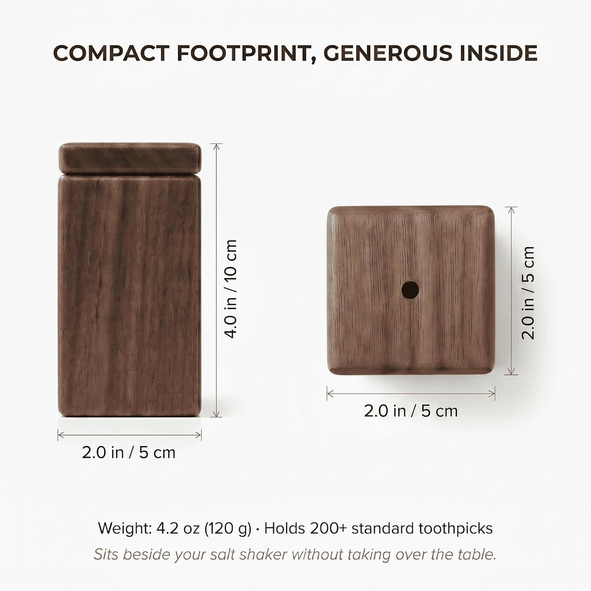 Walnut Wood Toothpick Dispenser with Magnetic Lid, Toothpick Holder