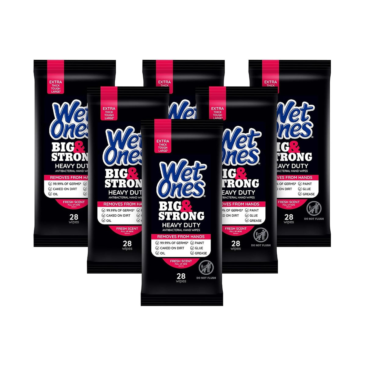 Wet Ones Big & Strong Antibacterial Hand Wipes, Fresh Scent, 28 ct (6 Pack)